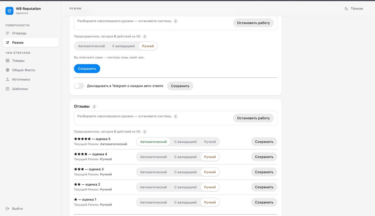 Автоматизация ответов на отзывы